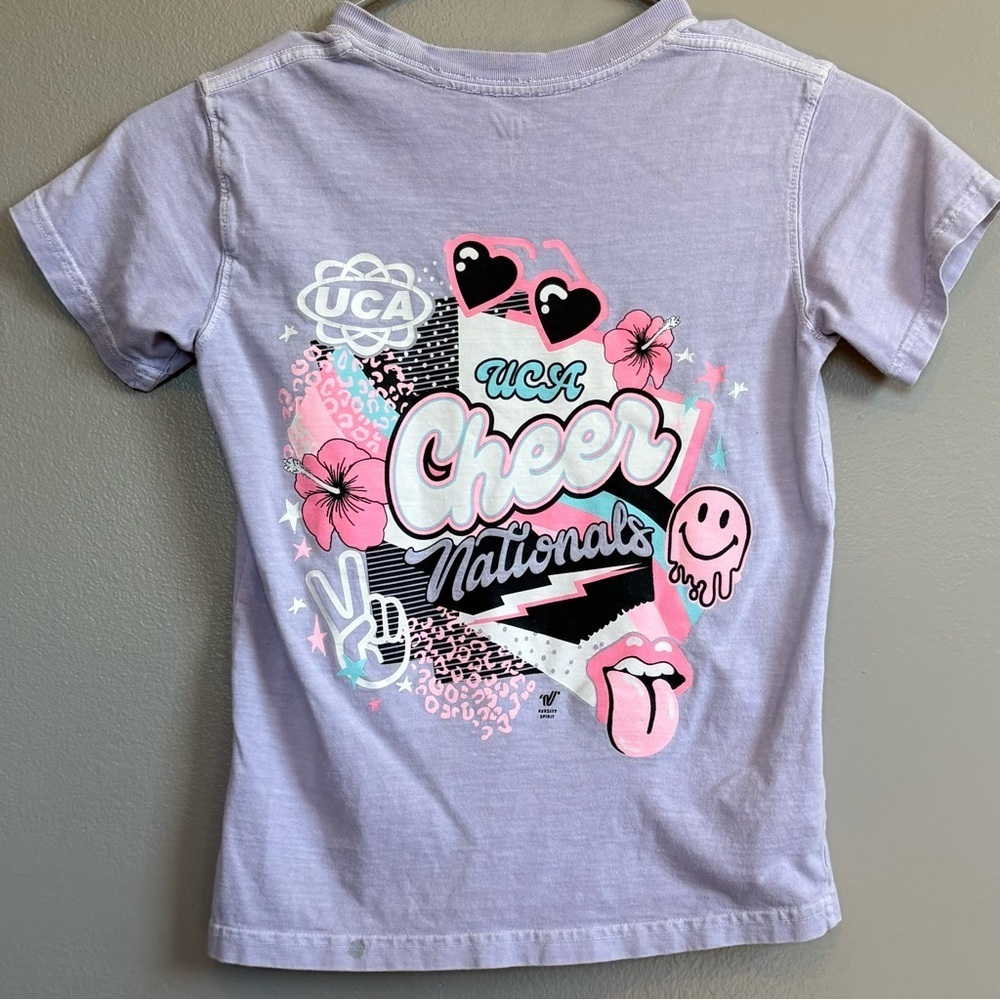 5/20$ Varsity UCA Nationals Cheer Purple Short Sleeve Tee Shirt Youth Small